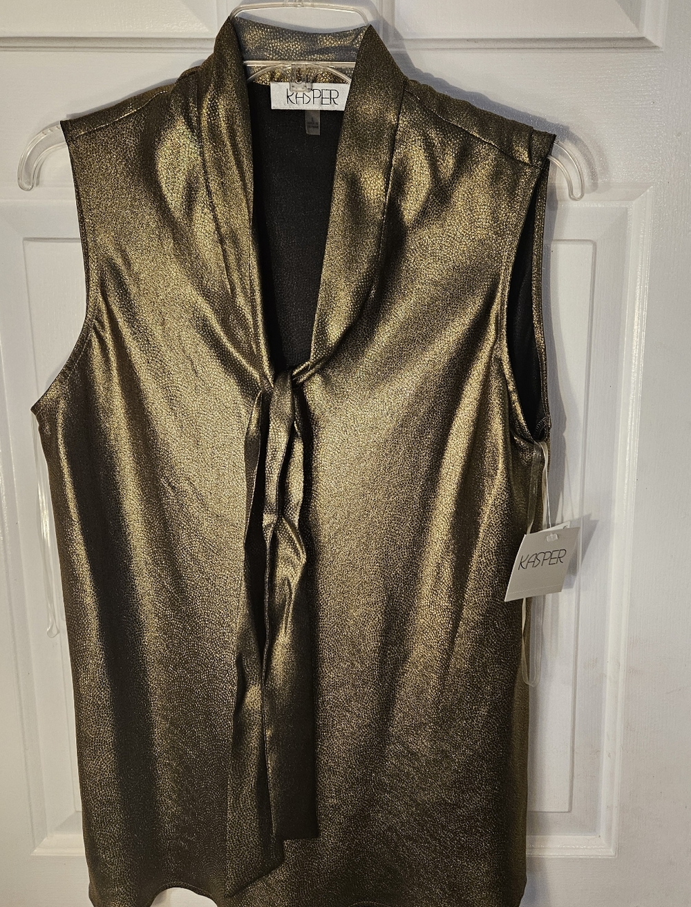 Kasper Metallic Bronze Tie-Front Sleeveless Top - Picture 9 of 9